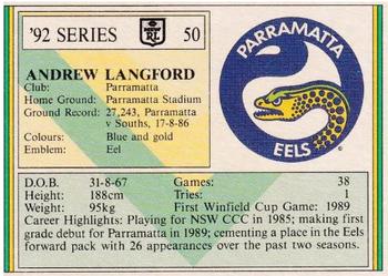 1992 Regina NSW Rugby League #50 Andrew Langford Back
